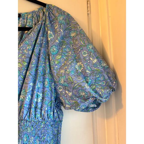 J. Crew Provence Smocked-Waist Midi Dress Marigold Blooms Cotton Poplin XL 0072 - Picture 5 of 8